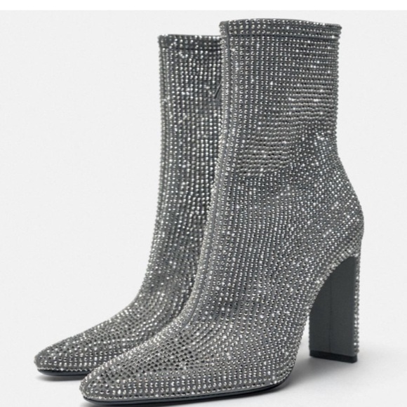 ZARA Rhinestone Heeled Ankle Booties - Picture 5 of 11